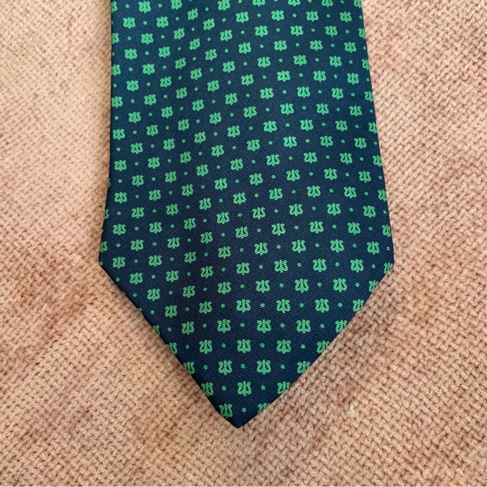 Brooks Brothers Makers Silk Necktie Blue and Green Lyre motif